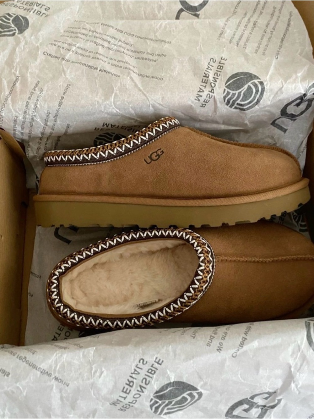 UGG Chestnut Suede Shearling Slip-Ons
